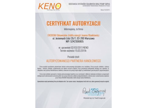 Certyfikat Keno