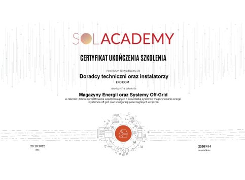 Certyfikat ukończenia szkolenia - Magazyny energii