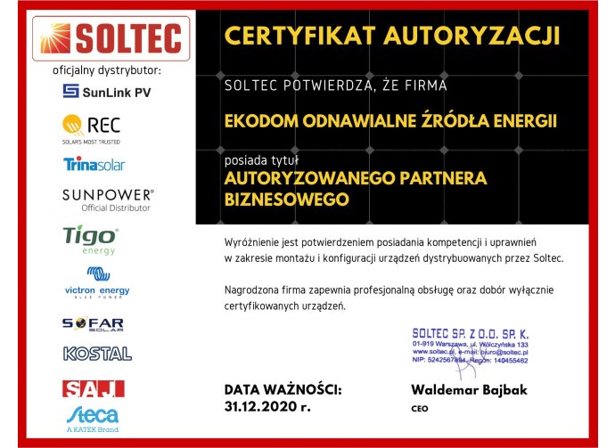 Certyfikat SOLTEC